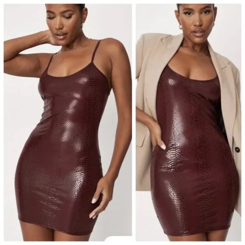 Burgundy Faux Leather Snakeskin Mini Dress NWT
